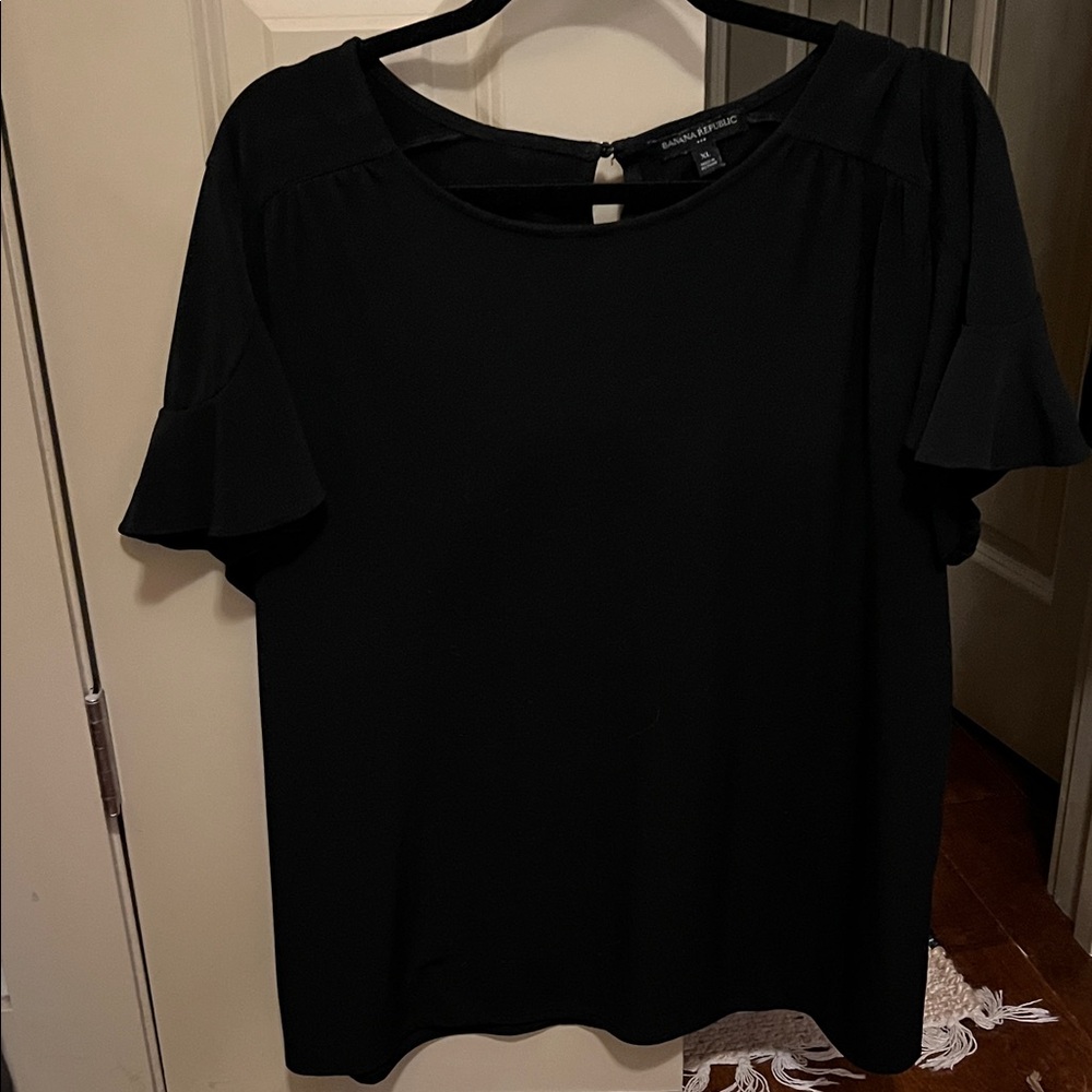 Banana Republic Black Blouse with Ruffled Sleeves